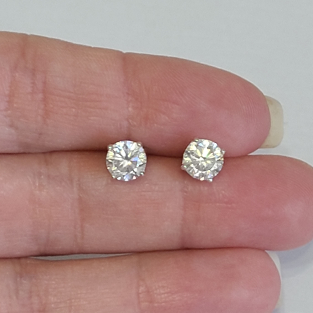Vintage Boho Sterling Silver Radiant Cut CZ Crystal Sparkle Round Stud Earrings